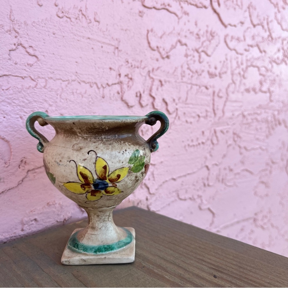 Vintage Relpo Planter Urn Pottery Hand Painted Italian Italy Floral Flowers